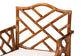 Brown rattan armchair with geometric lattice backrest and beige cushion, FredCo International furniture