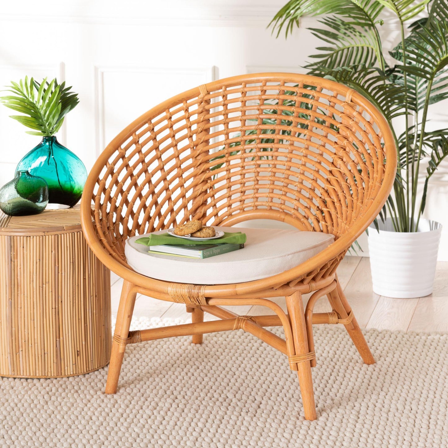 bali & pari Aerin Modern Bohemian Natural Rattan Accent Chair FredCo