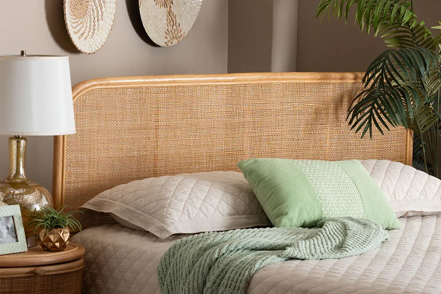 bali & pari Agota Natural Rattan Standalone Headboard - Handwoven Wicker Panel with Rounded Corners and Rattan Frame, Coastal Boho Style Bedroom Decor, Queen FredCo