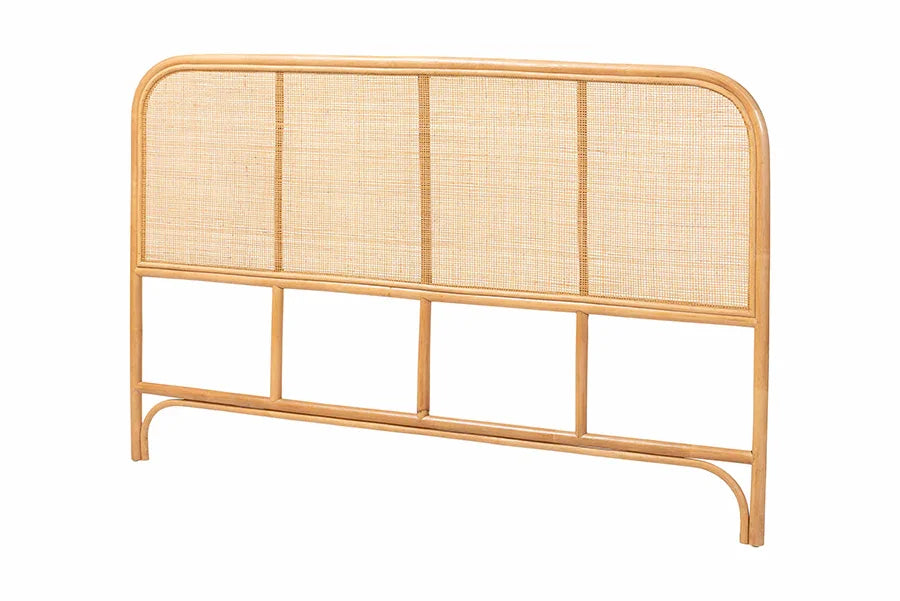 bali & pari Agota Natural Rattan Standalone Headboard - Handwoven Wicker Panel with Rounded Corners and Rattan Frame, Coastal Boho Style Bedroom Decor, Queen FredCo
