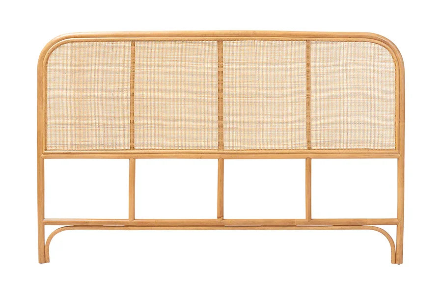 bali & pari Agota Natural Rattan Standalone Headboard - Handwoven Wicker Panel with Rounded Corners and Rattan Frame, Coastal Boho Style Bedroom Decor, Queen FredCo