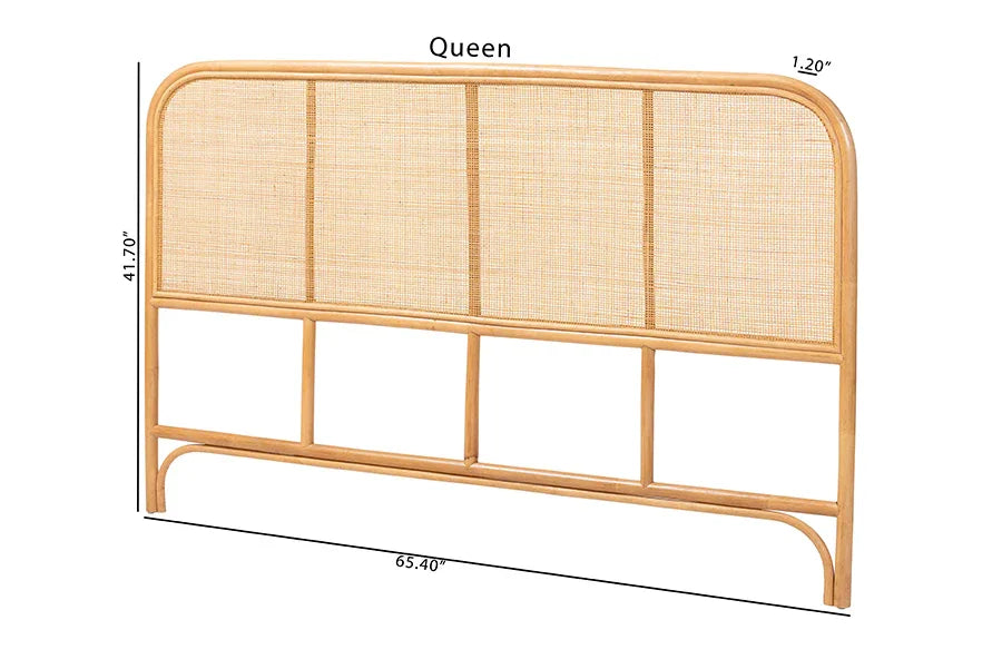 bali & pari Agota Natural Rattan Standalone Headboard - Handwoven Wicker Panel with Rounded Corners and Rattan Frame, Coastal Boho Style Bedroom Decor, Queen FredCo