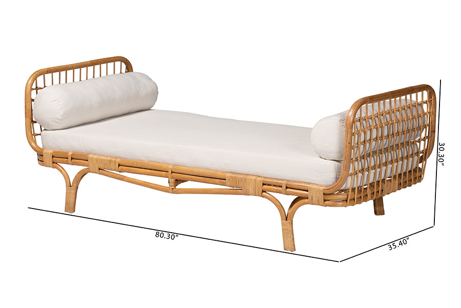 bali & pari Aiko Handwoven Natural Rattan Daybed with Cushion - Boho Coastal Lounge Bed FredCo