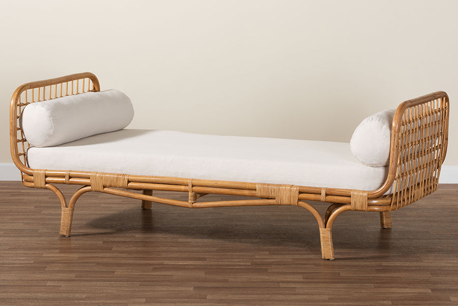 bali & pari Aiko Handwoven Natural Rattan Daybed with Cushion - Boho Coastal Lounge Bed FredCo
