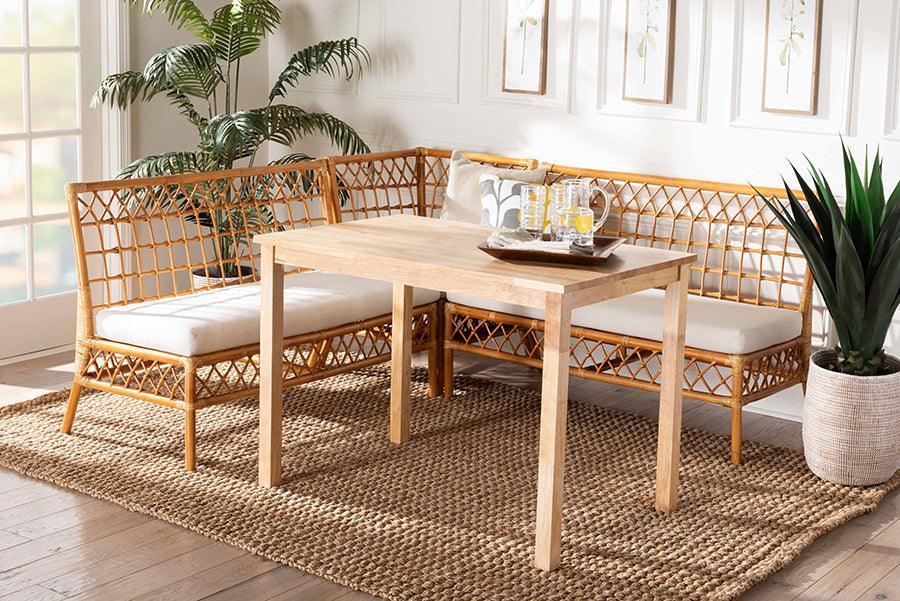 bali & pari Aina Modern Bohemian Honey Rattan 4-Piece Dining Nook Set FredCo