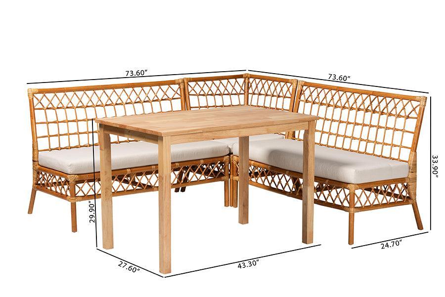 bali & pari Aina Modern Bohemian Honey Rattan 4-Piece Dining Nook Set FredCo