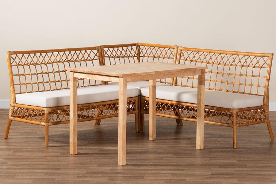 bali & pari Aina Modern Bohemian Honey Rattan 4-Piece Dining Nook Set FredCo