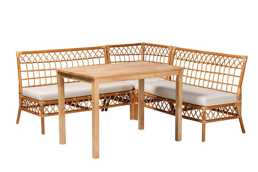 bali & pari Aina Modern Bohemian Honey Rattan 4-Piece Dining Nook Set FredCo
