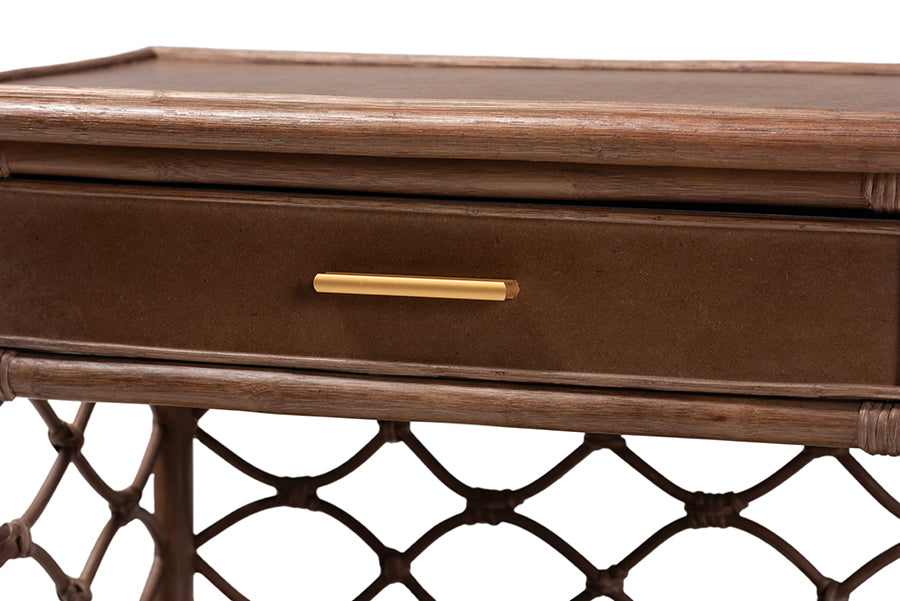 bali & pari Akane Natural Rattan Nightstand with Drawer and Open Shelves FredCo