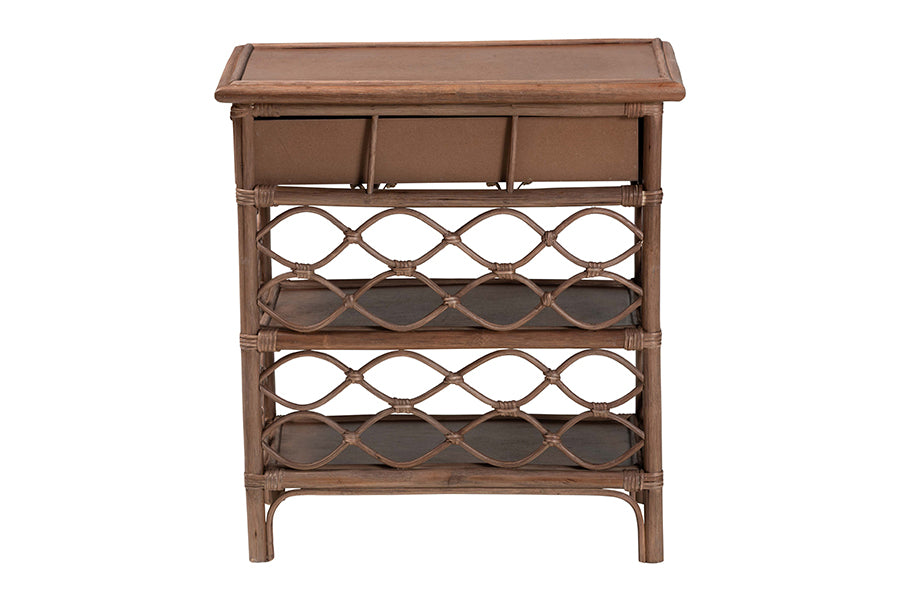 bali & pari Akane Natural Rattan Nightstand with Drawer and Open Shelves FredCo