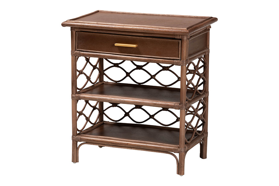 bali & pari Akane Natural Rattan Nightstand with Drawer and Open Shelves FredCo