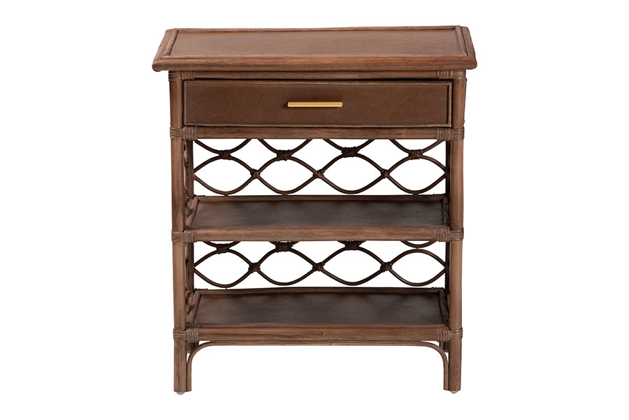 bali & pari Akane Natural Rattan Nightstand with Drawer and Open Shelves FredCo