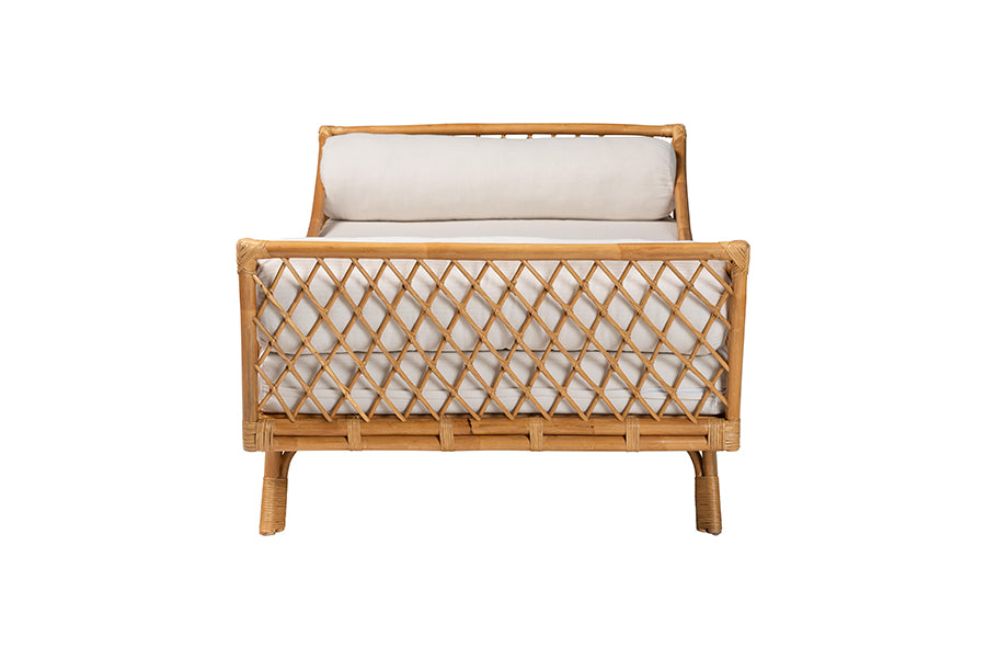 bali & pari Akemi Handwoven Natural Rattan Daybed with Cushion - Boho Coastal Lounge Bed FredCo