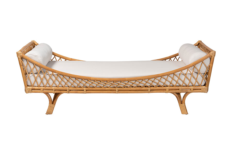 bali & pari Akemi Handwoven Natural Rattan Daybed with Cushion - Boho Coastal Lounge Bed FredCo