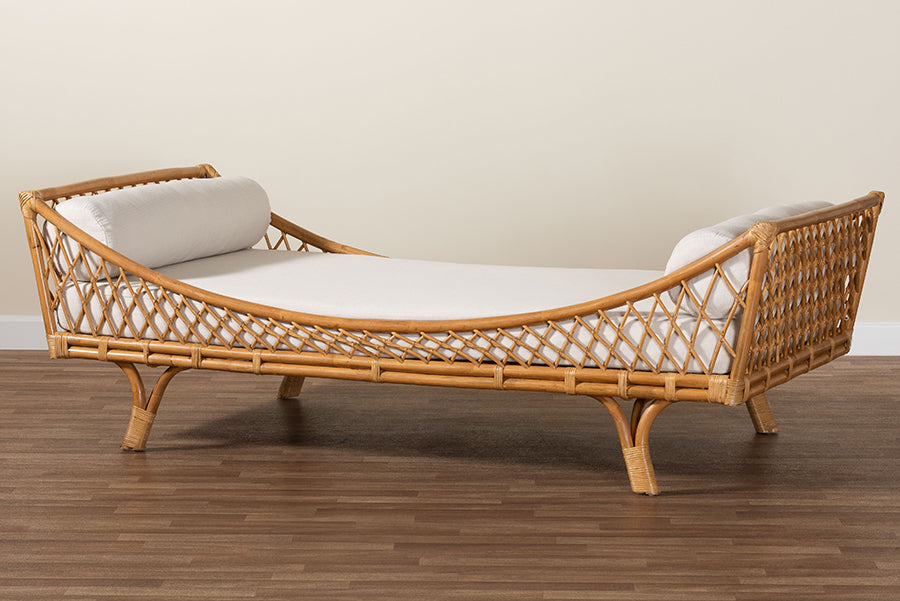bali & pari Akemi Handwoven Natural Rattan Daybed with Cushion - Boho Coastal Lounge Bed FredCo