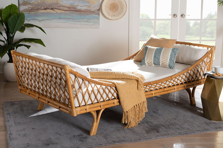 bali & pari Akemi Handwoven Natural Rattan Daybed with Cushion - Boho
