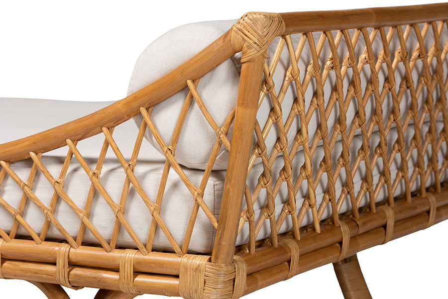 bali & pari Akemi Handwoven Natural Rattan Daybed with Cushion - Boho Coastal Lounge Bed FredCo