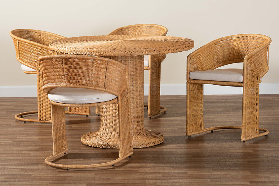 bali & pari Akiko Bohemian Light Honey Rattan 5-Piece Dining Set FredCo