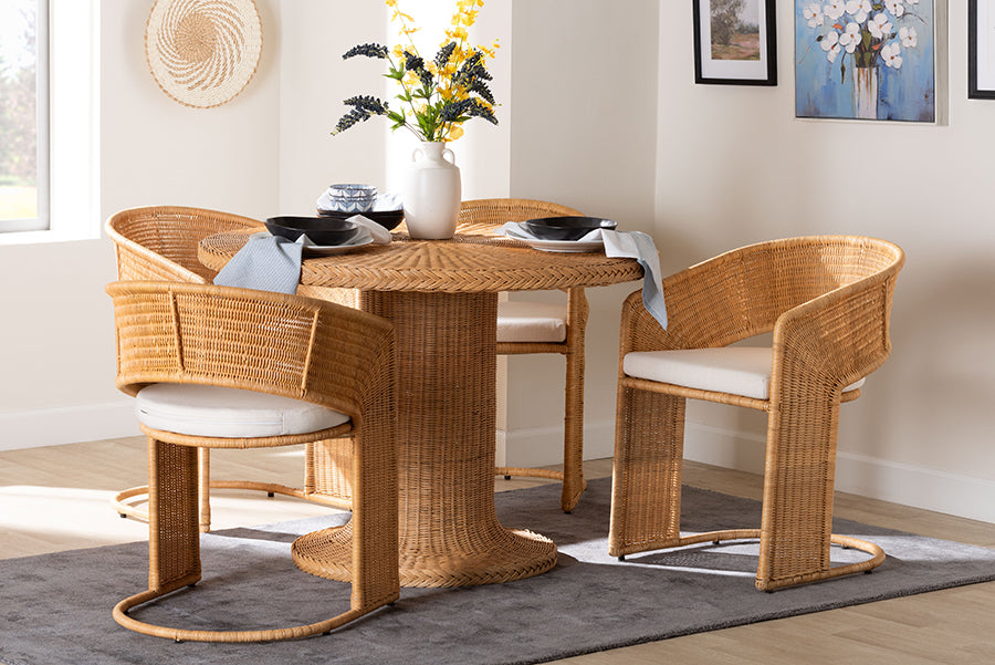bali & pari Akiko Bohemian Light Honey Rattan 5-Piece Dining Set FredCo