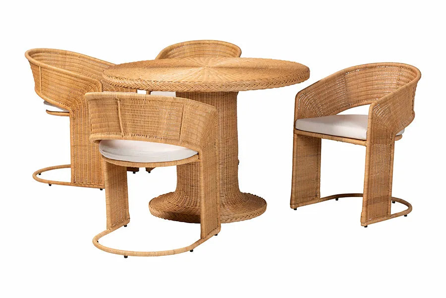 bali & pari Akiko Bohemian Light Honey Rattan 5-Piece Dining Set FredCo