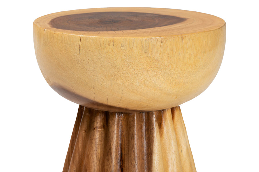 bali & pari Alara Hand-carved Suar Wood Side Table - Sculptural Pedestal Accent Table with Natural Grain, Modern Boho Style for Living Room or Bedroom FredCo