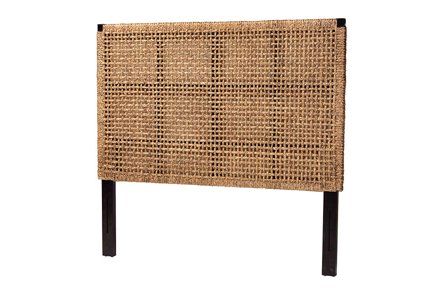 bali & pari Alise Bohemian Seagrass and Dark Brown Mahogany Wood Queen Size Headboard FredCo