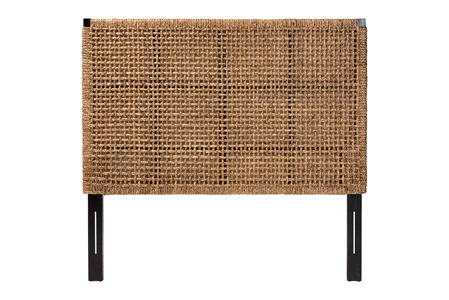 bali & pari Alise Bohemian Seagrass and Dark Brown Mahogany Wood Queen Size Headboard FredCo