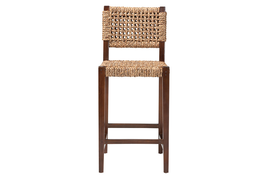 bali & pari Alise Handwoven Seagrass Bar Stool with Mahogany Wood Frame - Bar-Height Chair with Woven Back and Seat for Kitchen Island or Home Bar, Earthy Brown FredCo