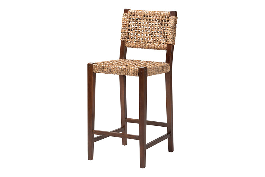 bali & pari Alise Handwoven Seagrass Bar Stool with Mahogany Wood Frame - Bar-Height Chair with Woven Back and Seat for Kitchen Island or Home Bar, Earthy Brown FredCo