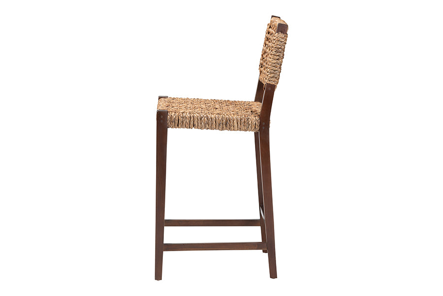 bali & pari Alise Handwoven Seagrass Bar Stool with Mahogany Wood Frame - Bar-Height Chair with Woven Back and Seat for Kitchen Island or Home Bar, Earthy Brown FredCo