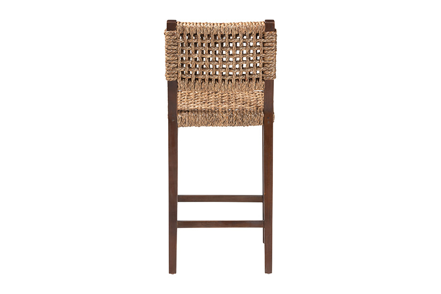 bali & pari Alise Handwoven Seagrass Bar Stool with Mahogany Wood Frame - Bar-Height Chair with Woven Back and Seat for Kitchen Island or Home Bar, Earthy Brown FredCo