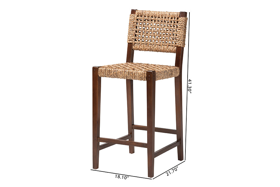 bali & pari Alise Handwoven Seagrass Bar Stool with Mahogany Wood Frame - Bar-Height Chair with Woven Back and Seat for Kitchen Island or Home Bar, Earthy Brown FredCo