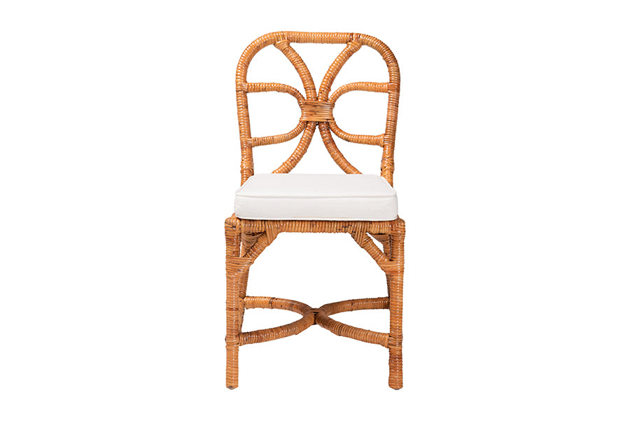 Bali & Pari Alondra Natural Rattan Side Dining Chair – Handwoven Wicker with Cushion, Coastal Boho Kitchen or Dining Seating FredCo