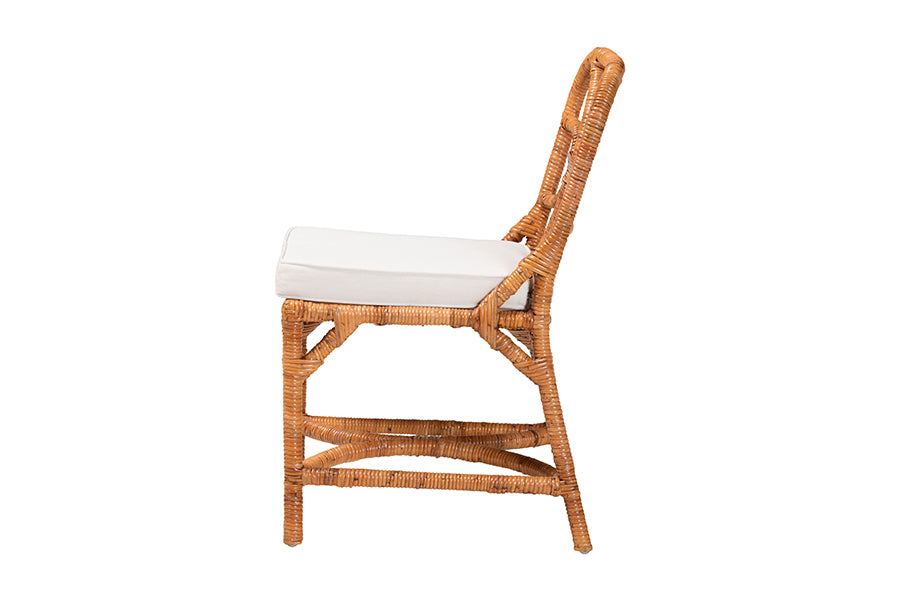 Bali & Pari Alondra Natural Rattan Side Dining Chair – Handwoven Wicker with Cushion, Coastal Boho Kitchen or Dining Seating FredCo
