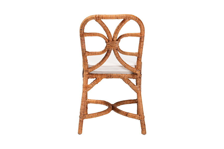 Bali & Pari Alondra Natural Rattan Side Dining Chair – Handwoven Wicker with Cushion, Coastal Boho Kitchen or Dining Seating FredCo