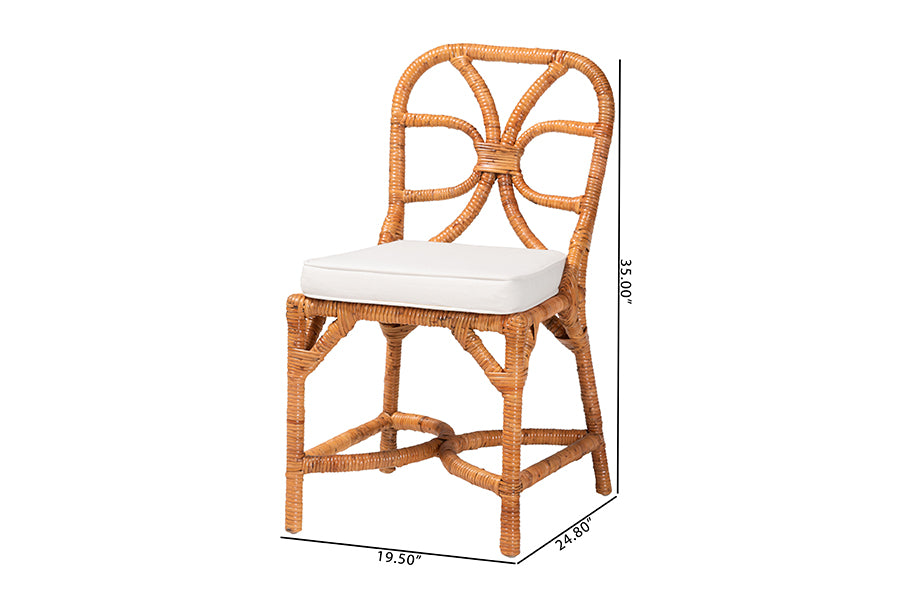 Bali & Pari Alondra Natural Rattan Side Dining Chair – Handwoven Wicker with Cushion, Coastal Boho Kitchen or Dining Seating FredCo