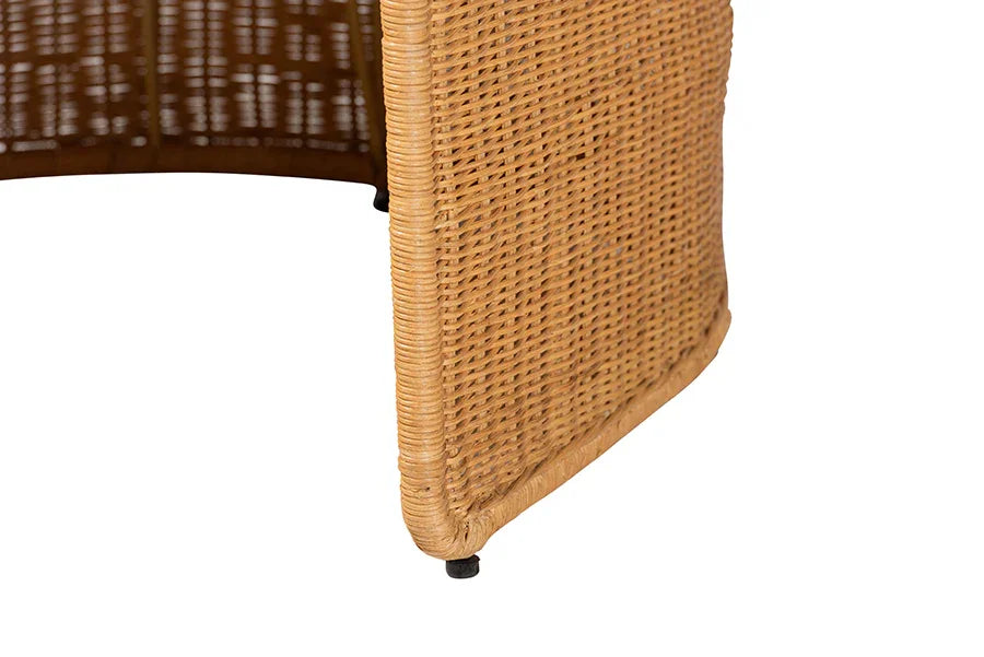 bali & pari Amaya 5-Piece Round Rattan Dining Set - Handwoven Wicker Pedestal Table and 4 Barrel Chairs with Cushion, Coastal Kitchen or Sunroom Furniture FredCo
