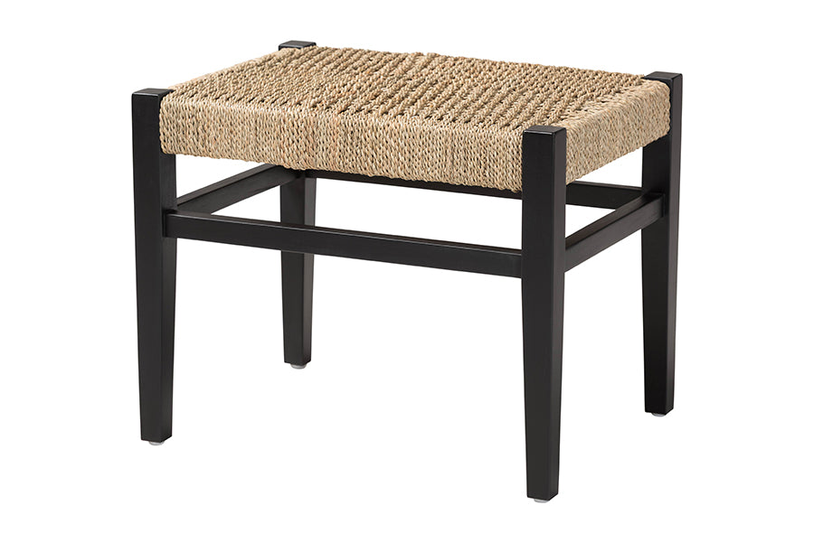 Bali & Pari Amber Seagrass Bench with Black Wood Frame – Handwoven Coastal Accent Seating for Living Room or Entryway FredCo