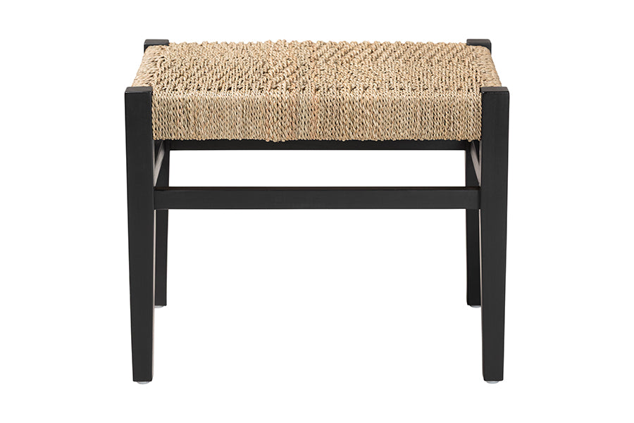Bali & Pari Amber Seagrass Bench with Black Wood Frame – Handwoven Coastal Accent Seating for Living Room or Entryway FredCo