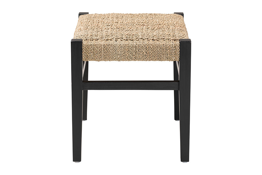 Bali & Pari Amber Seagrass Bench with Black Wood Frame – Handwoven Coastal Accent Seating for Living Room or Entryway FredCo
