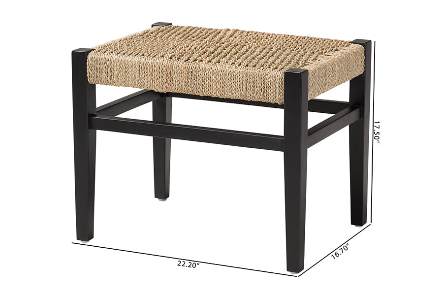 Bali & Pari Amber Seagrass Bench with Black Wood Frame – Handwoven Coastal Accent Seating for Living Room or Entryway FredCo