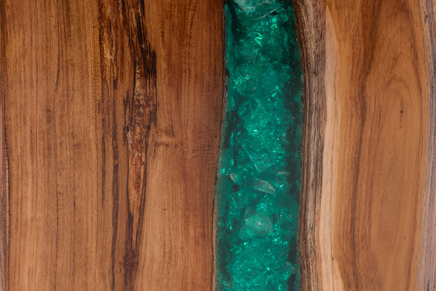 Bali & Pari Anan Cube Live Edge Teak Wood Epoxy Resin End Table – Modern Rustic Handcrafted Side Table FredCo