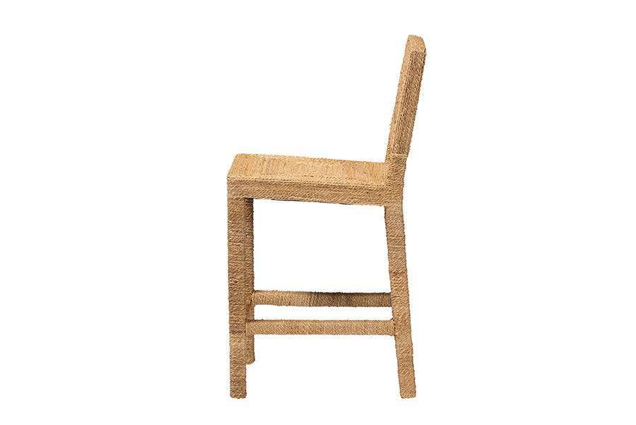 bali & pari Anfield Modern Bohemian Natural Seagrass and Mahogany Wood Counter Stool FredCo