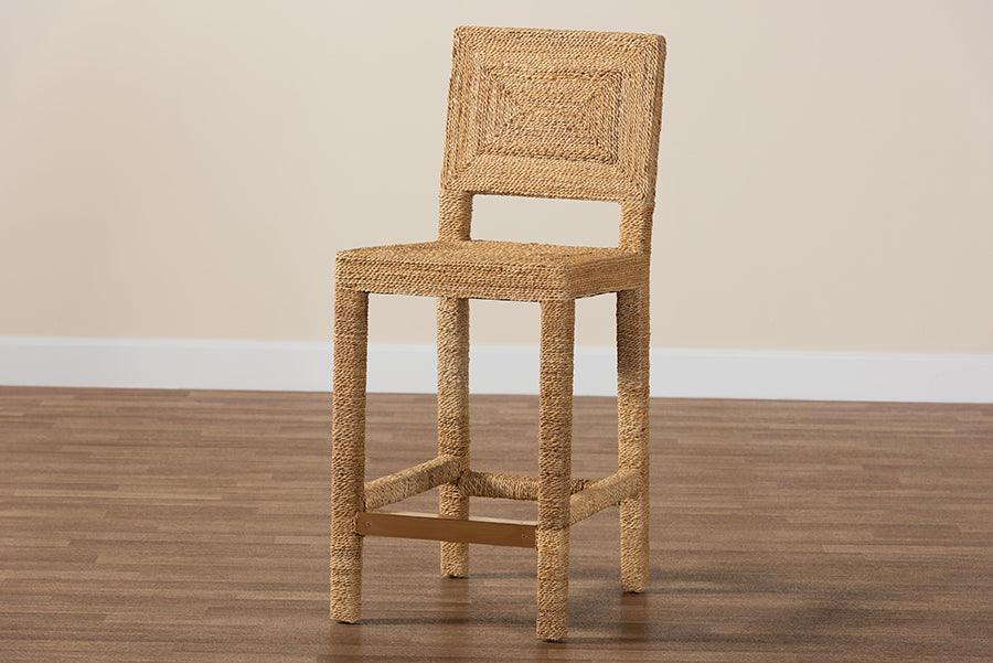 bali & pari Anfield Modern Bohemian Natural Seagrass and Mahogany Wood Counter Stool FredCo