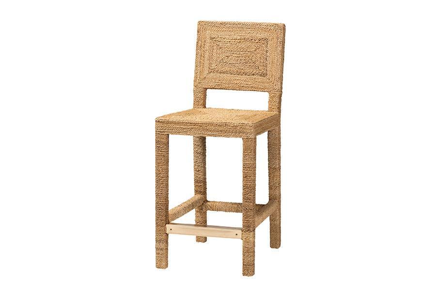 bali & pari Anfield Modern Bohemian Natural Seagrass and Mahogany Wood Counter Stool FredCo