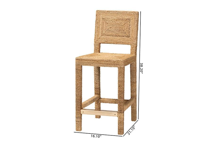 bali & pari Anfield Modern Bohemian Natural Seagrass and Mahogany Wood Counter Stool FredCo