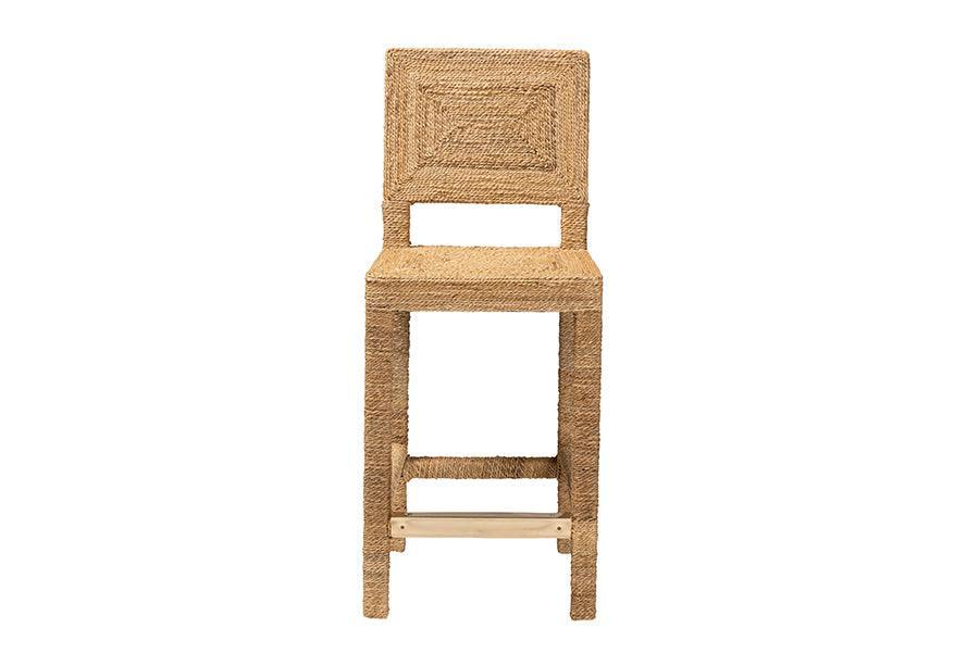 bali & pari Anfield Modern Bohemian Natural Seagrass and Mahogany Wood Counter Stool FredCo