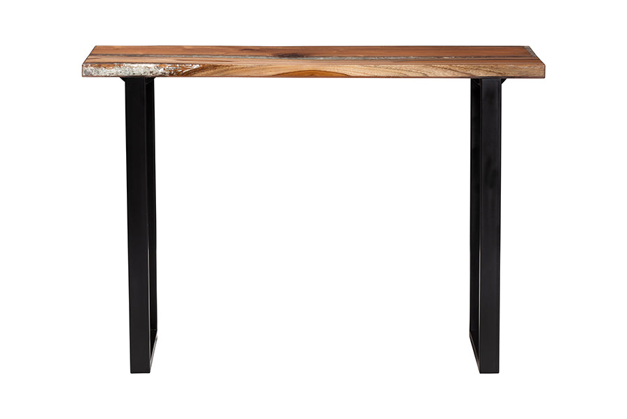 Bali & Pari Apio Live Edge Teak Epoxy Resin Console Table with Glass Inlay – Modern Rustic Accent for Entryway or Living Room FredCo
