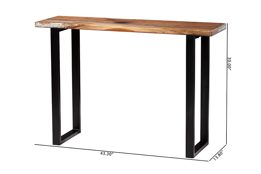 Bali & Pari Apio Live Edge Teak Epoxy Resin Console Table with Glass Inlay – Modern Rustic Accent for Entryway or Living Room FredCo