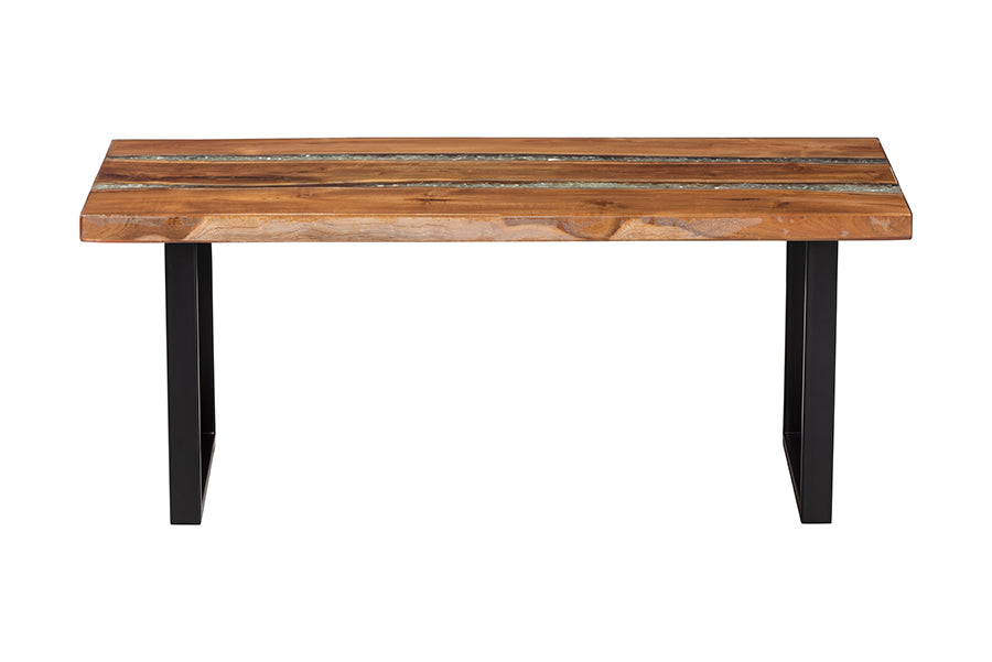 Bali & Pari Apio Live Edge Teak Epoxy Resin Rectangular Coffee Table – Modern Rustic Centerpiece with Black Metal Base FredCo